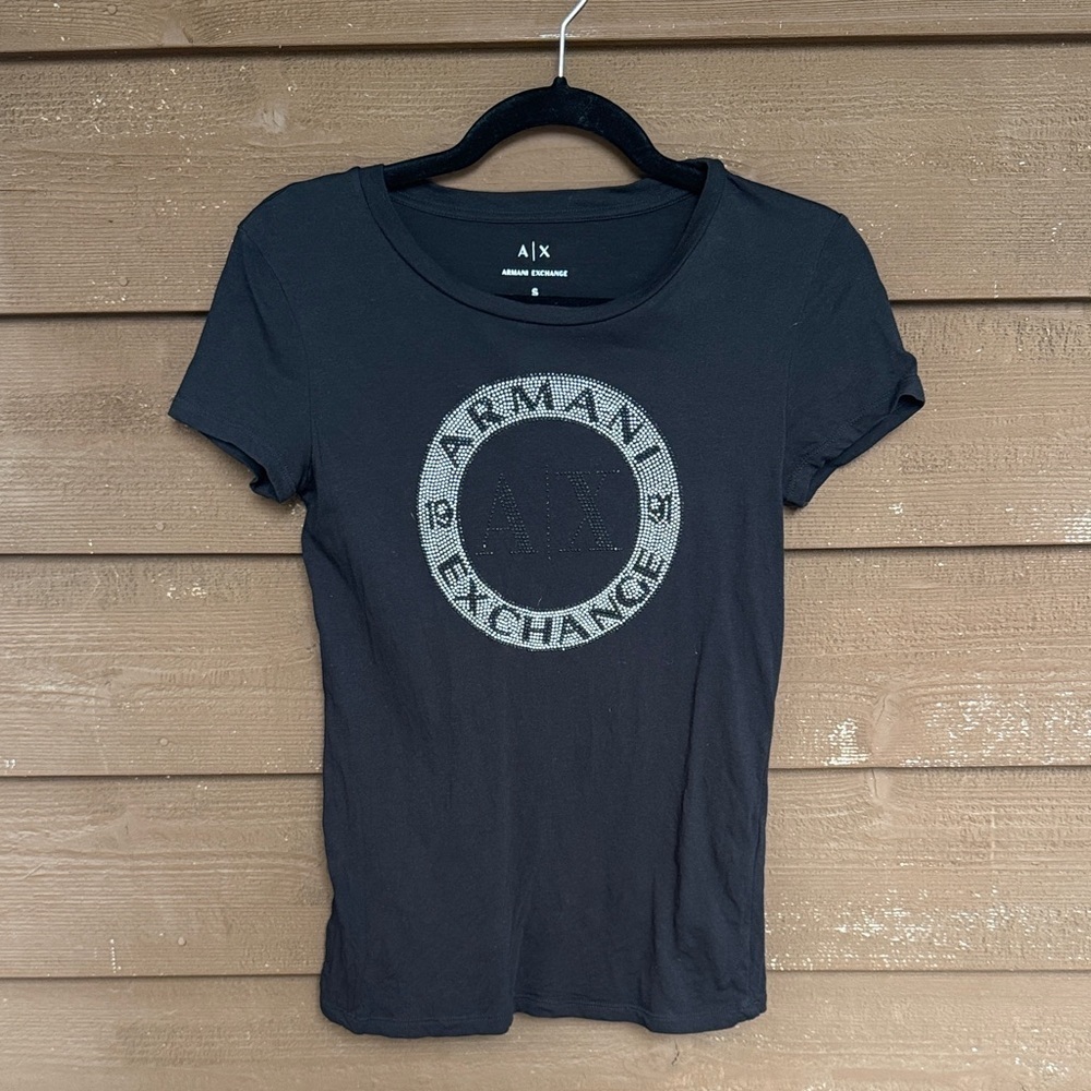 AX Armani Exchange black and silver logo womenโs t-shirt size small